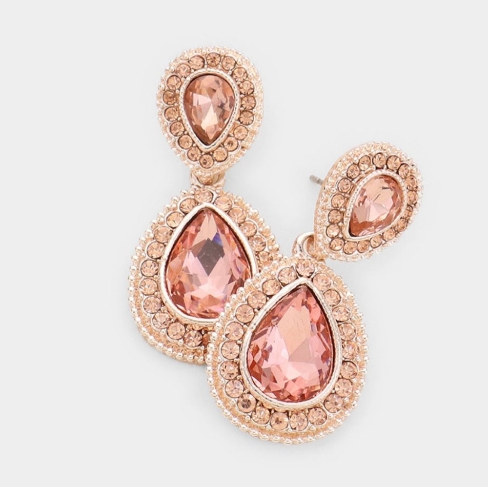 Rhinestone Trim Teardrop Evening Earrings. - Picture 1 of 3